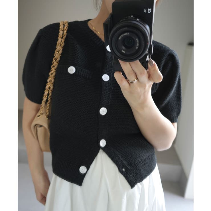 ブラック | ブークレ半袖カーディガン 半袖ニット ニットカーデ | KOBE LETTUCE