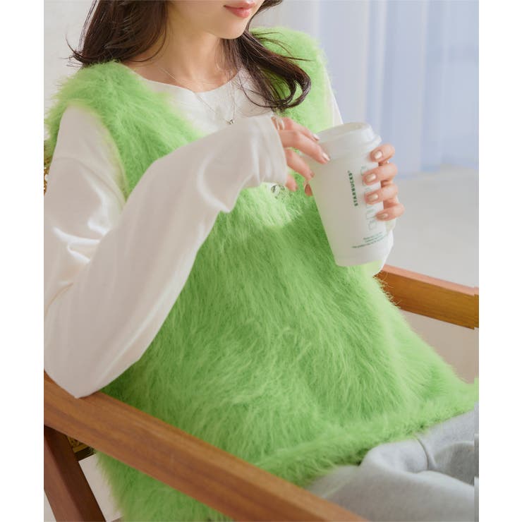 ライトグリーン | シャギーロングニットベスト［N1169］ | KOBE LETTUCE