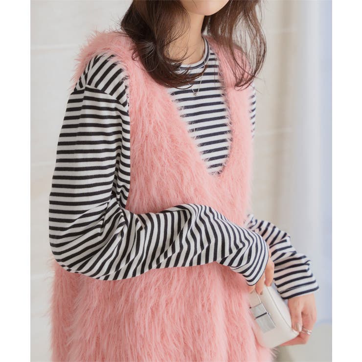 ピンク | シャギーロングニットベスト［N1169］ | KOBE LETTUCE