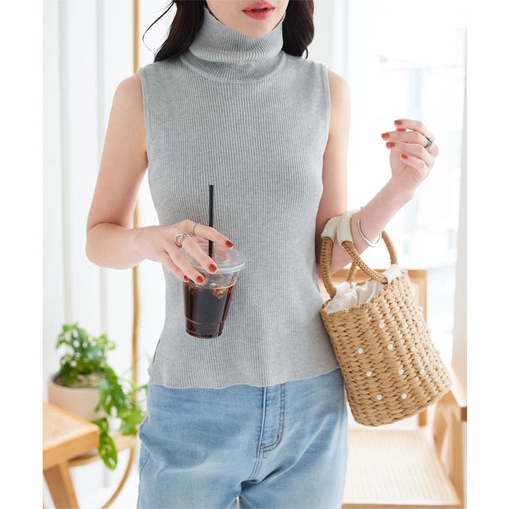 タートルネックノースリーブリブニット［N1178］[品番：KO000015150