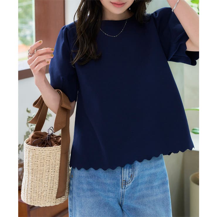 パフスリーブ半袖スカラップニット［N1180］[品番：KO000015271