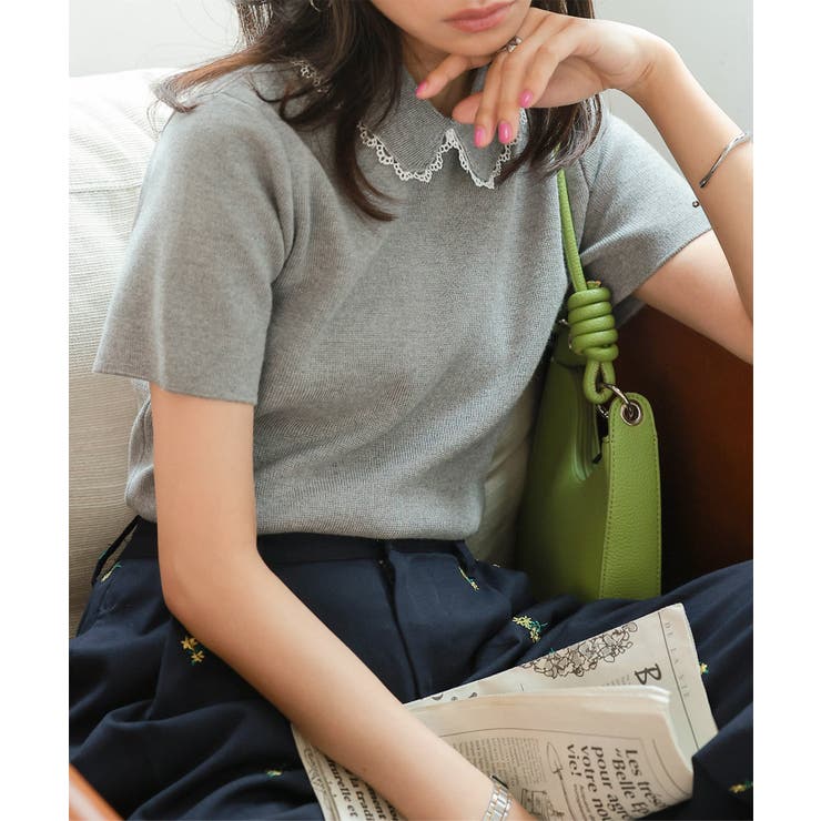 グレー | ピコレース ポロニット 半袖 | KOBE LETTUCE