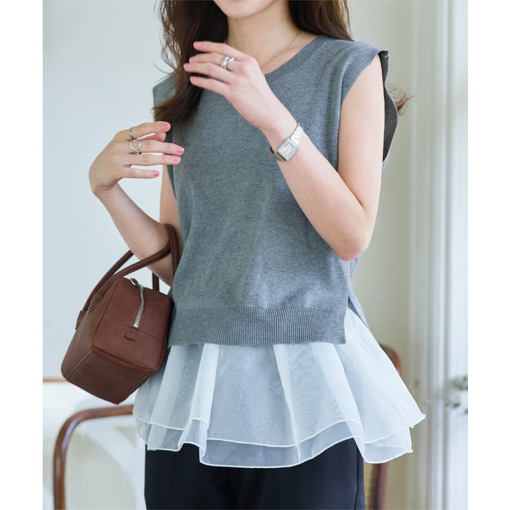 グレー | 2点セット ニットベスト×オーガンジーつけ裾 2点セット | KOBE LETTUCE