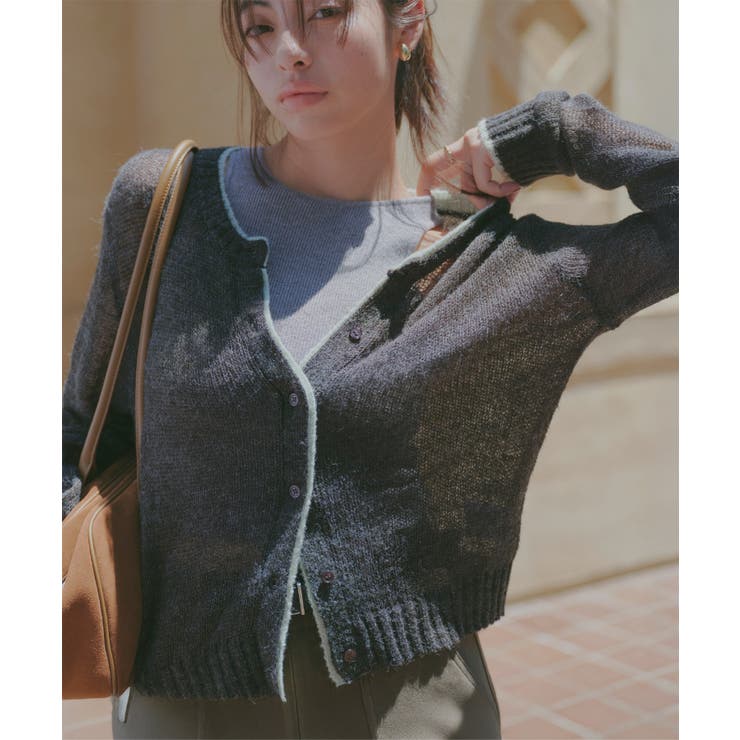 チャコール | 透かしモヘアタッチニットカーディガン［N1212］ ニットカーディガン ニットカ… | KOBE LETTUCE