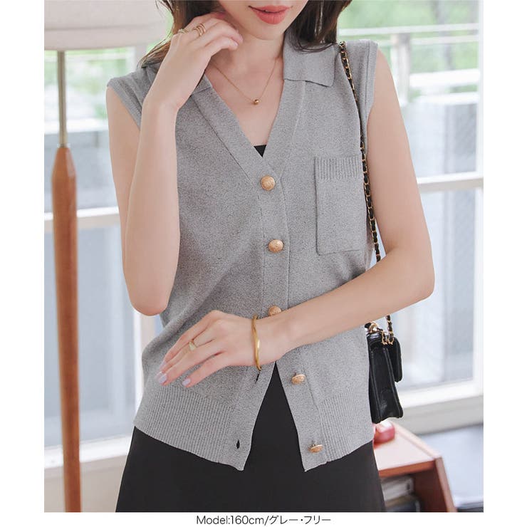 ゴールドボタンVネックニットベストトップス［N1224］ | KOBE LETTUCE | 詳細画像7 