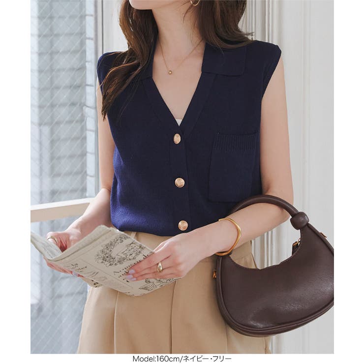 ゴールドボタンVネックニットベストトップス［N1224］ | KOBE LETTUCE | 詳細画像9 