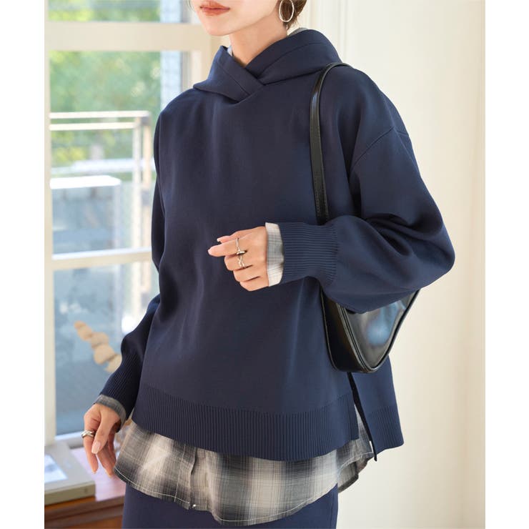 ネイビー | スポンディッシュニットフーディートップス［N1238］ ニット フーディー | KOBE LETTUCE