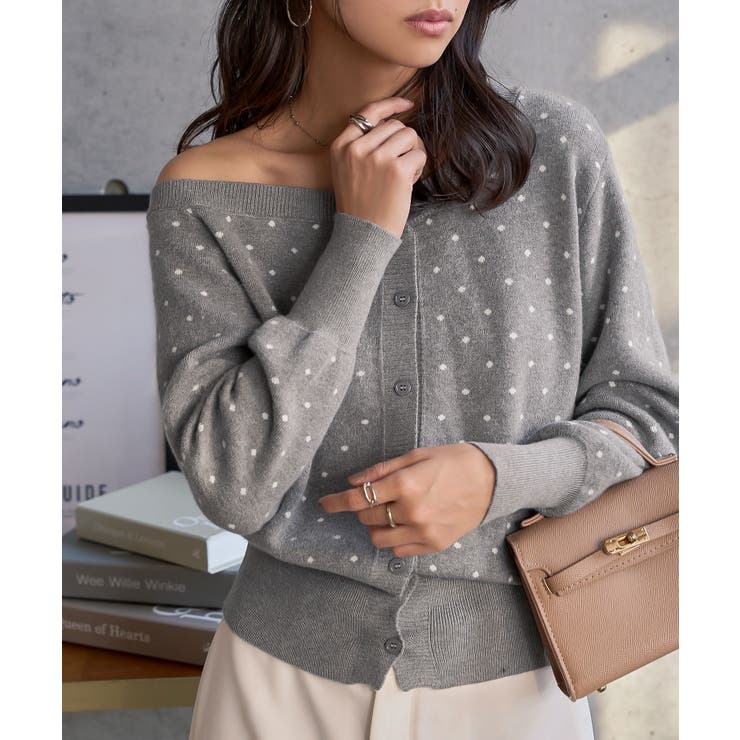 グレー | ワンショルダードットニットカーディガン ワンショルダー ドット | KOBE LETTUCE