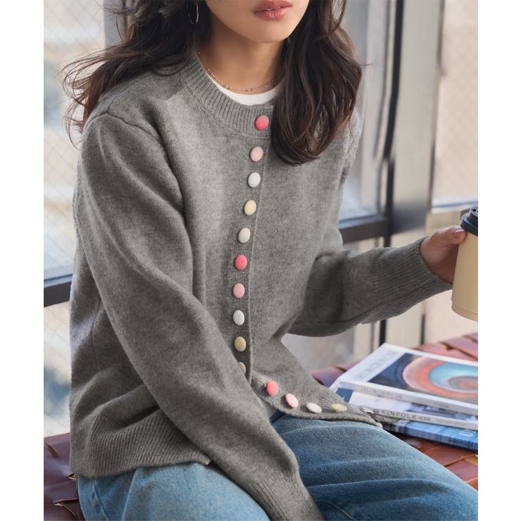 カラフルボタンニットカーディガン［N1252］ カラフルボタン ニット