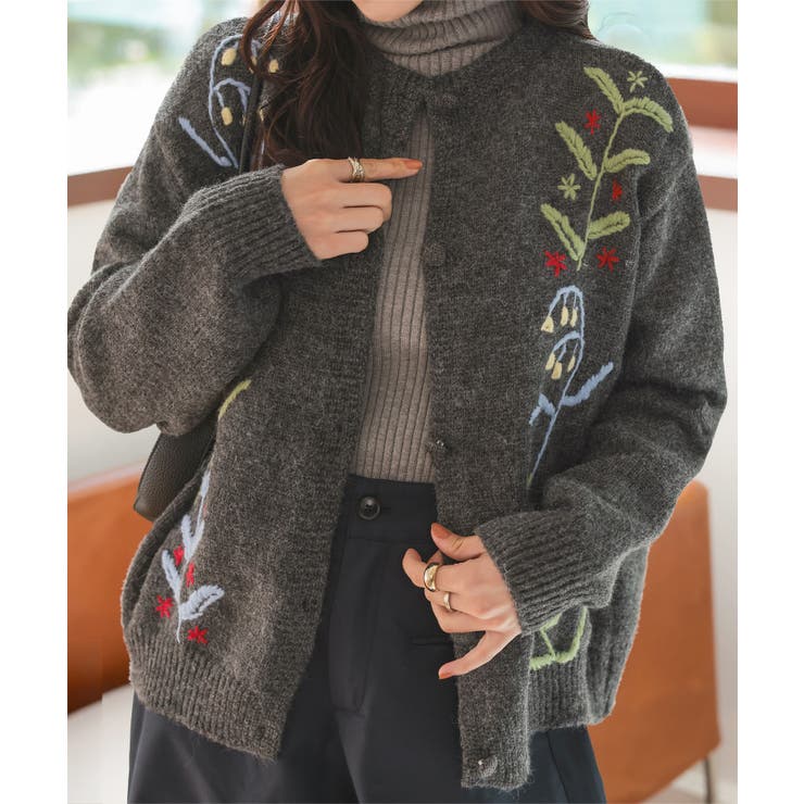 グレー | 立体刺繍ニットカーディガン 立体刺繍 ニットカーディガン | KOBE LETTUCE