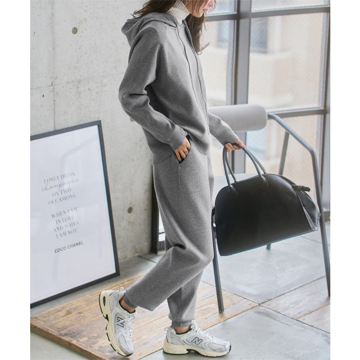 グレー | ニットフーディジョガーパンツセットアップ［N1255］ ニット セットアップ | KOBE LETTUCE