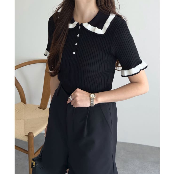 ブラック | ピコレースポロニットトップス［N1270］ ポロニット トップス | KOBE LETTUCE