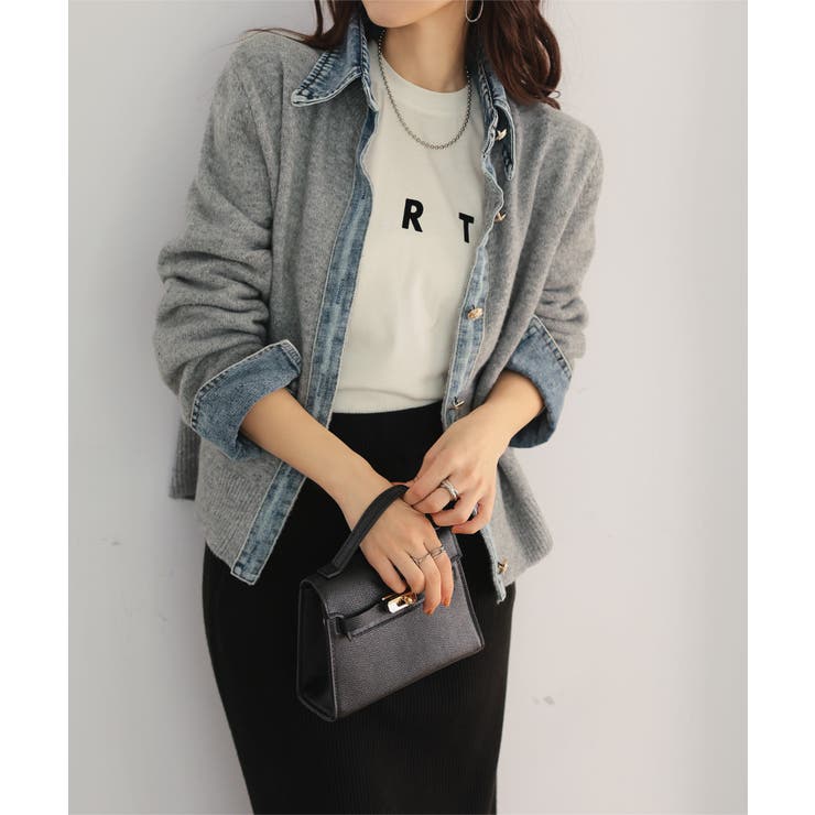 グレー | デニム襟ボタンニットカーデ デニム襟 ボタン | KOBE LETTUCE