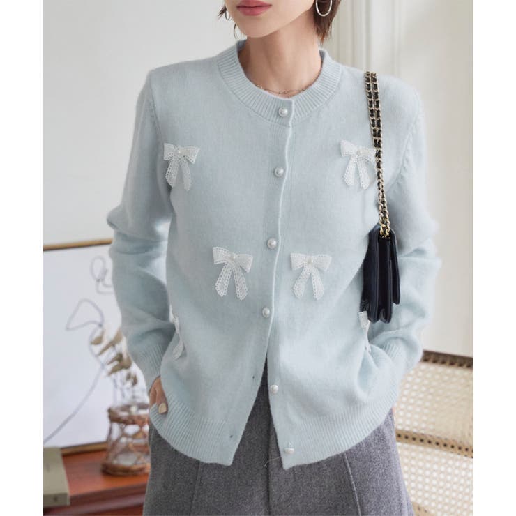 サックス | リボンニットカーディガン リボンニットカーディガン レディース | KOBE LETTUCE