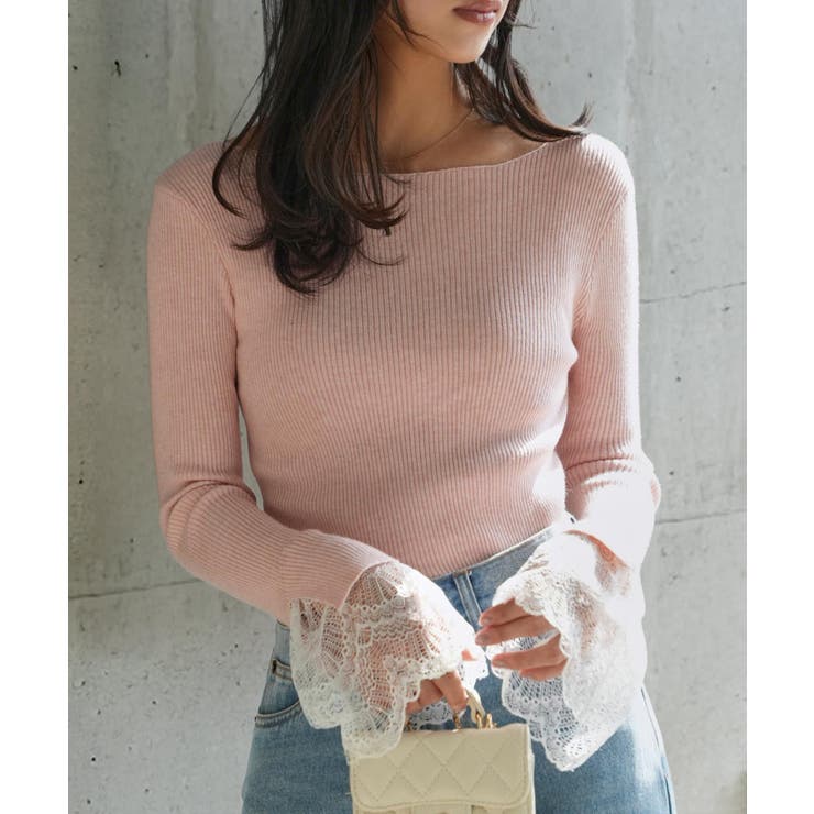 ピンク | 袖口レースリブニットトップス［N1287］ ニット セーター | KOBE LETTUCE