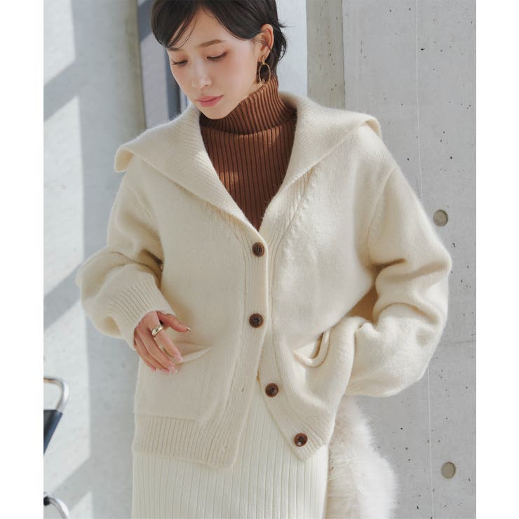 オフホワイト | ワイドカラーニットカーディガン ワイドカラー ニット | KOBE LETTUCE