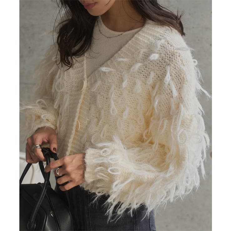 オフホワイト | ループ編みフェザーニットカーディガン ループ編み フェザーニット | KOBE LETTUCE