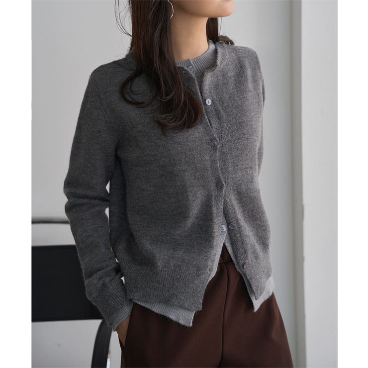 グレー | バイカラーフェイクレイヤードニットカーディガン バイカラー フェイクレイヤード | KOBE LETTUCE