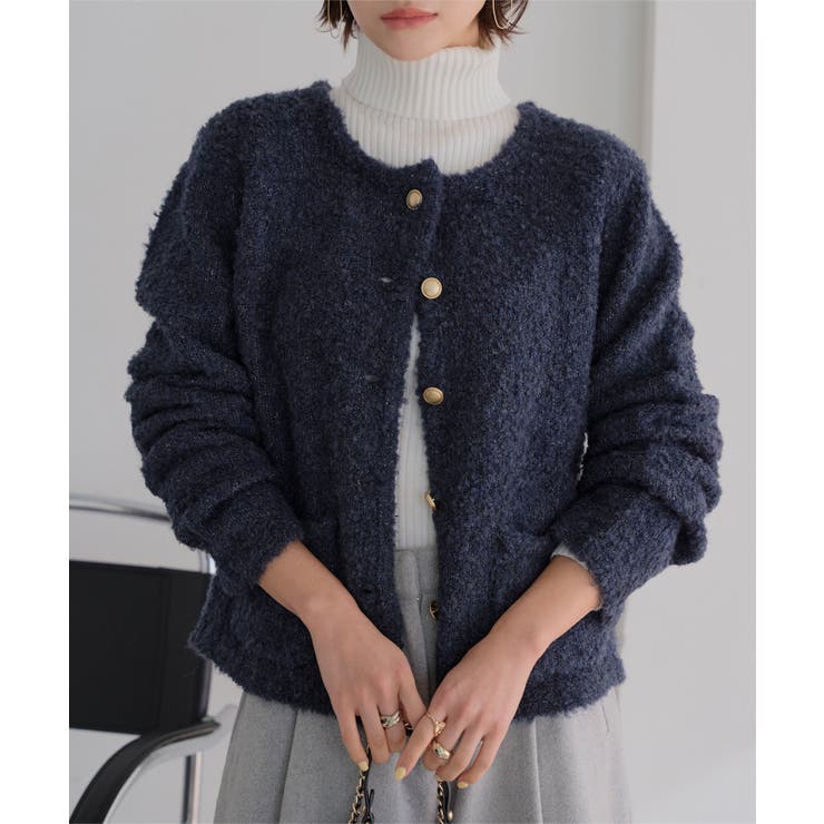 ネイビー | ブークレボアニットジャケット ブークレ ボア | KOBE LETTUCE