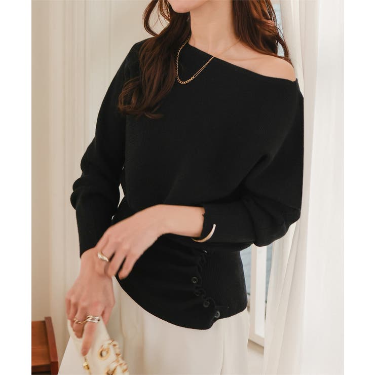 ブラック | ウエストボタンドルマンニット ウエストボタン ドルマンニット | KOBE LETTUCE