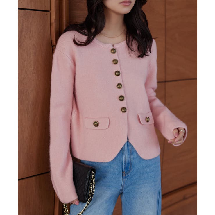 ピンク | ゴールドボタンもっちりニットカーディガン ニットカーディガン ニットカーデ | KOBE LETTUCE