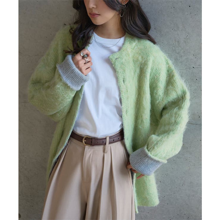 グリーン | バイカラースリーブニットコーディガン［N1307］ ニットカーディガン バイカラ… | KOBE LETTUCE