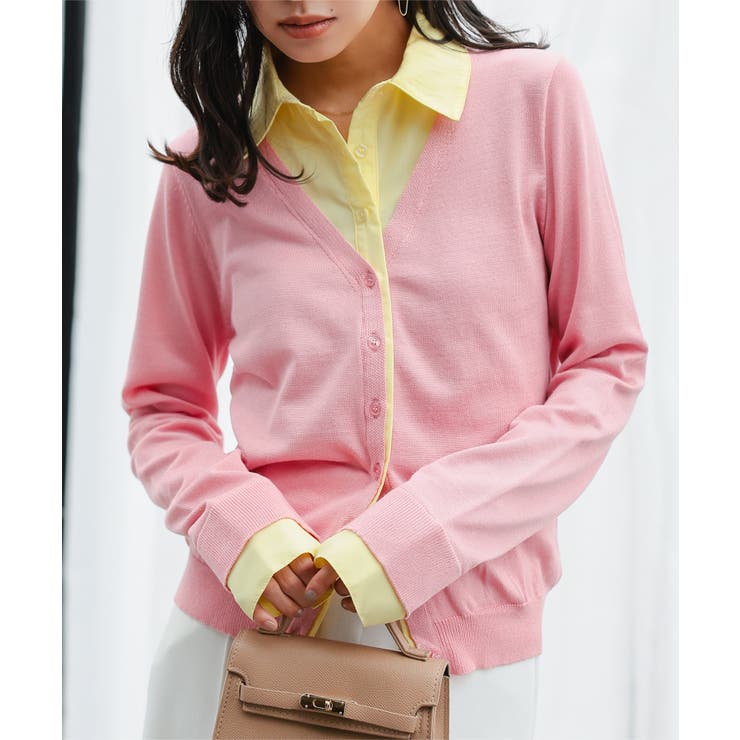 ピンク | シャツレイヤード風ニットカーディガン［N1316］ シャツレイヤード風 ニット | KOBE LETTUCE