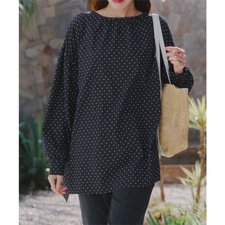 ドットブラック | UVカット ラッシュガード ウエストストリングオーバーブラウス［S193] | KOBE LETTUCE