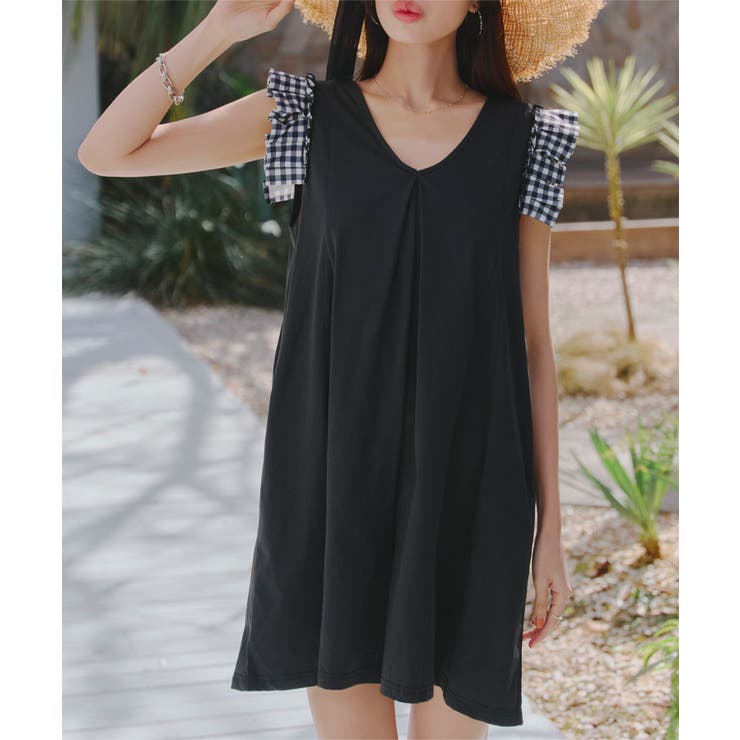 ギンガムブラック | UVカット ラッシュガード オールインワン［S197] | KOBE LETTUCE