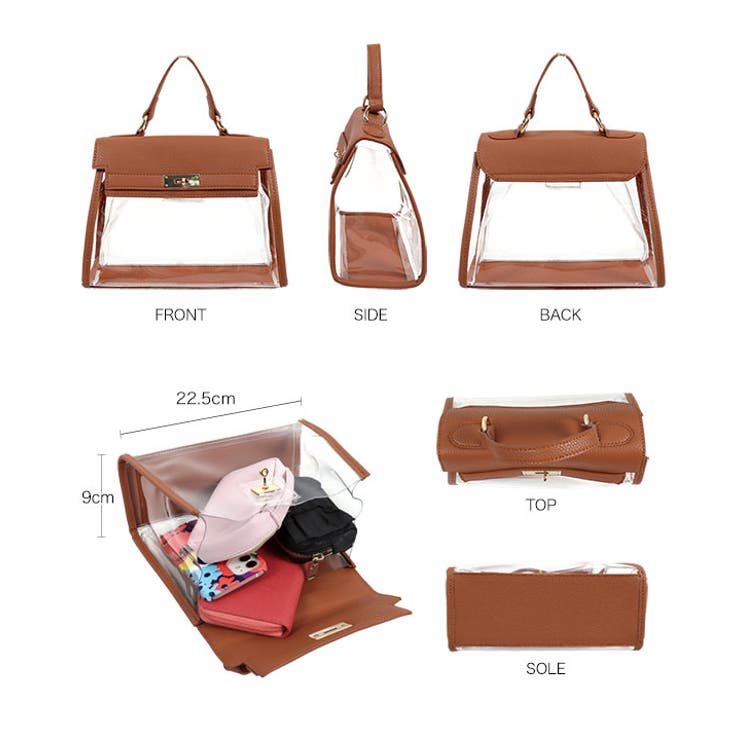 インナーポーチ付きゴールド金具フラップクリアバッグ [B1499