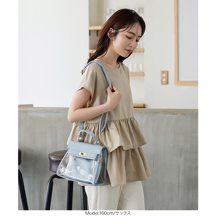 インナーポーチ付きゴールド金具フラップクリアバッグ レディース  