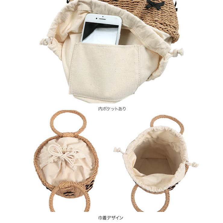 ベージュのリボン付きかごバッグ リボン付きカゴバッグ［B1575］[品番：KO000014208]｜KOBE