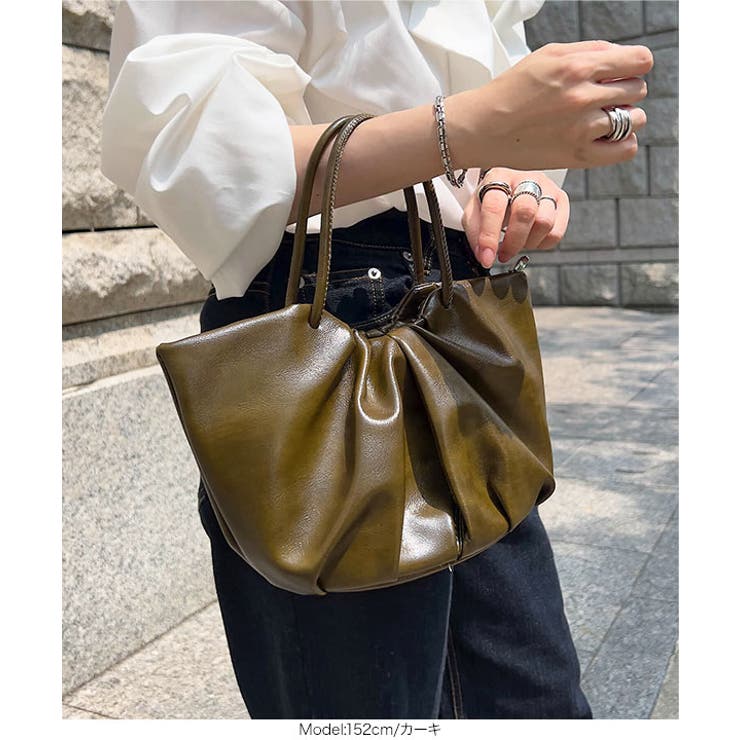 ギャザーデザインフェイクレザーバッグ ハンドバッグ 鞄 | KOBE LETTUCE | 詳細画像5 