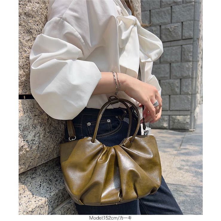 ギャザーデザインフェイクレザーバッグ ハンドバッグ 鞄 | KOBE LETTUCE | 詳細画像6 