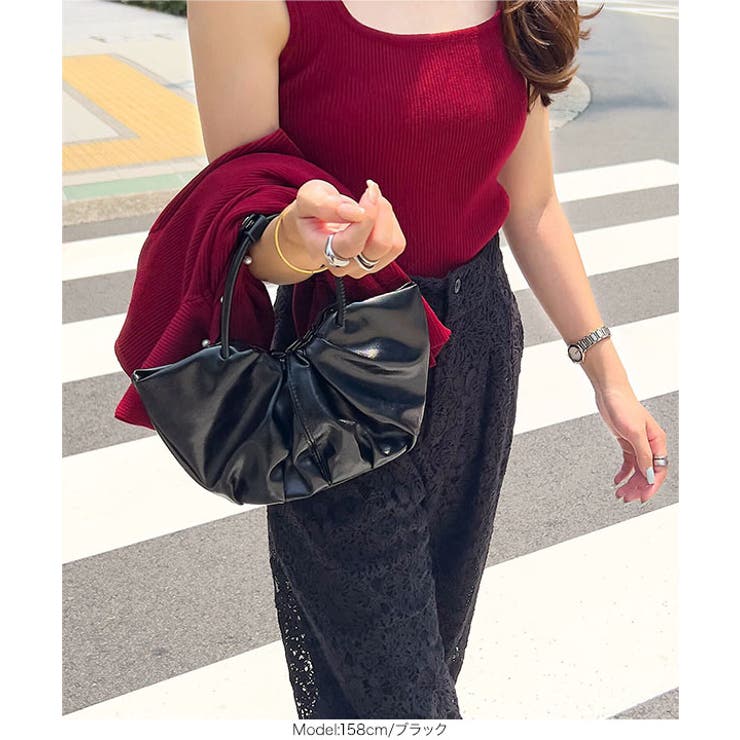 ギャザーデザインフェイクレザーバッグ ハンドバッグ 鞄 | KOBE LETTUCE | 詳細画像8 