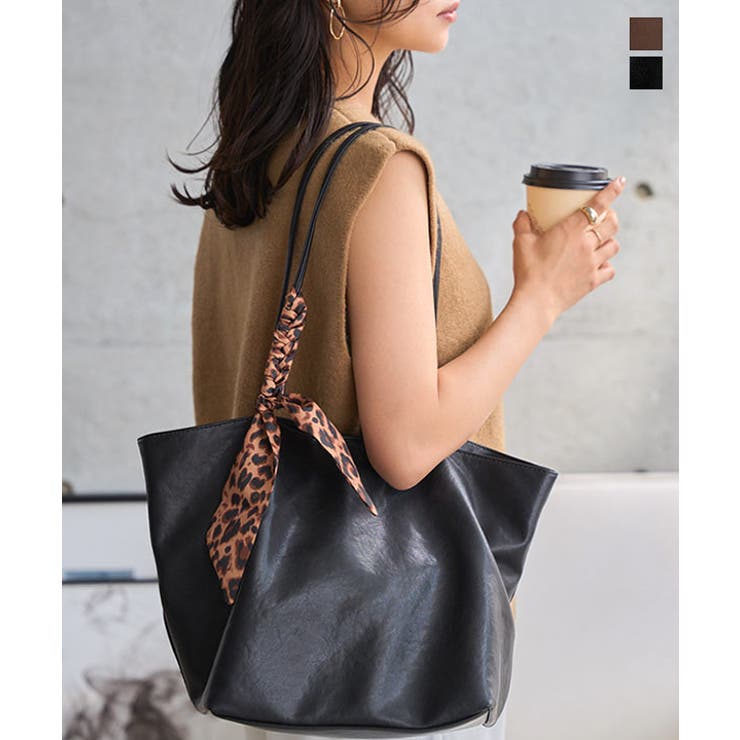 スカーフ付きフェイクレザートートバッグ スカーフ付き フェイクレザー | KOBE LETTUCE | 詳細画像1 