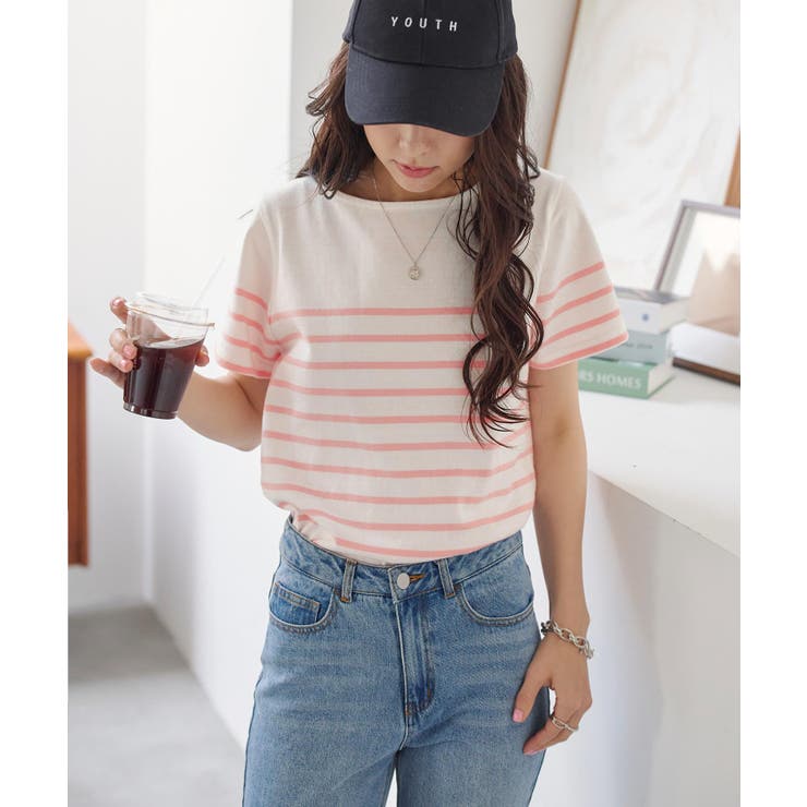 オフ×Lピンク | 選べるデザイン コットン100％ ベーシックボーダー半袖Tシャツ［C2104］ | KOBE LETTUCE