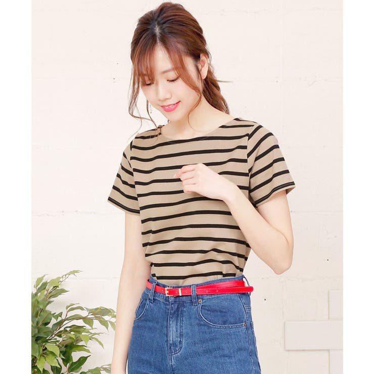 ベージュ×ブラック | 選べるデザイン コットン100％ ベーシックボーダー半袖Tシャツ［C2104］ | KOBE LETTUCE