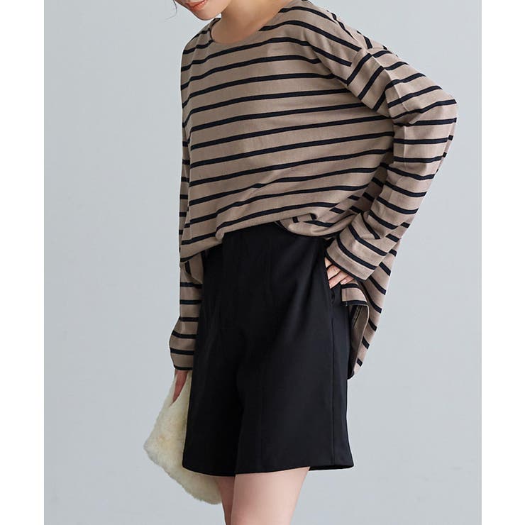 モカ×ブラック | 選べるデザイン コットン100％ゆったりボーダーチュニックカットソー | KOBE LETTUCE