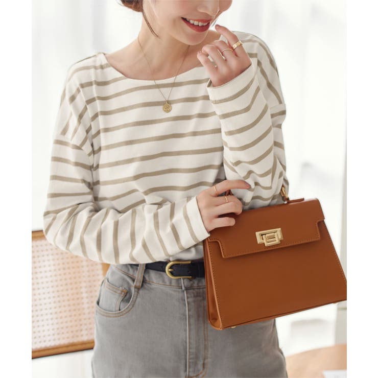 オフ×ベージュ | 選べるデザイン コットン100％ゆったりボーダーチュニックカットソー | KOBE LETTUCE