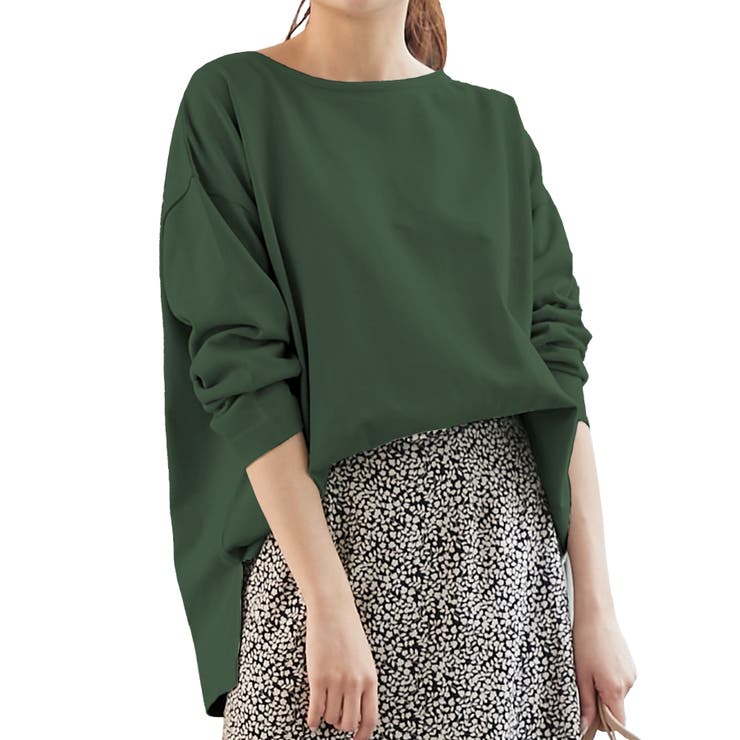 ダークグリーン | 選べるデザイン コットン100％ゆったりボーダーチュニックカットソー | KOBE LETTUCE