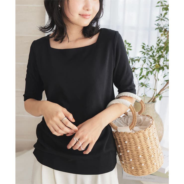 ブラック | 選べるタイプ 前身二重スムースカットソートップス［C4684］ | KOBE LETTUCE