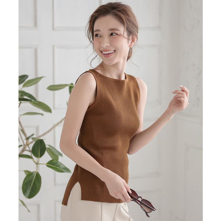 ゴールドブラウン | [ 選べる2タイプ ] ボートネックノースリーブリブニット［C4702］ | KOBE LETTUCE