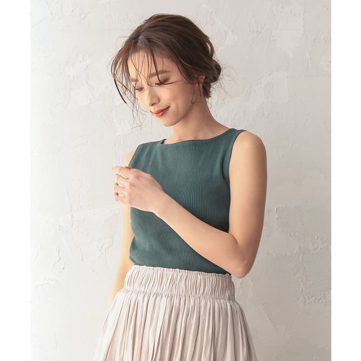 ダークグリーン | [ 選べる2タイプ ] ボートネックノースリーブリブニット［C4702］ | KOBE LETTUCE