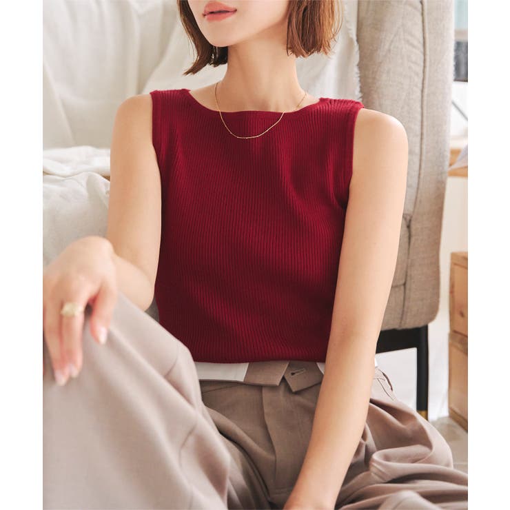 レッド | [ 選べる2タイプ ] ボートネックノースリーブリブニット［C4702］ | KOBE LETTUCE