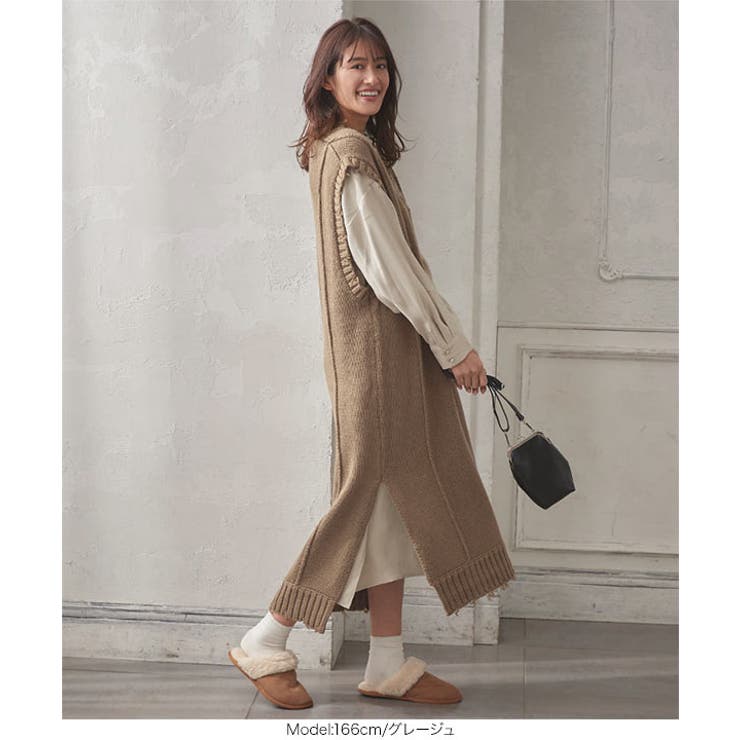 ダメージ加工Vネックロングニットベスト [C5151] レディース | KOBE LETTUCE | 詳細画像7 