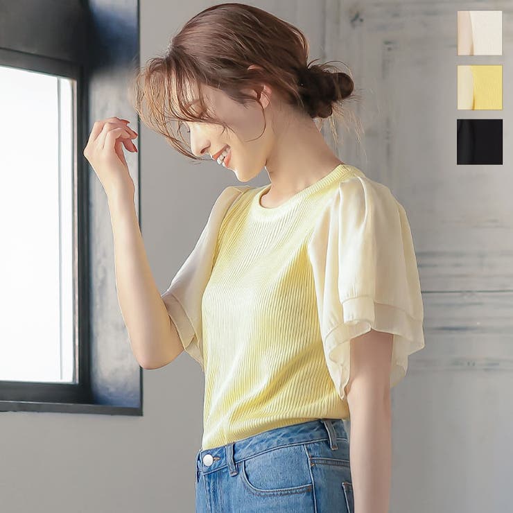 箔シフォンスリーブドッキングニット レディース トップス 品番 Ko Kobe Lettuce コウベレタス のレディース ファッション通販 Shoplist ショップリスト