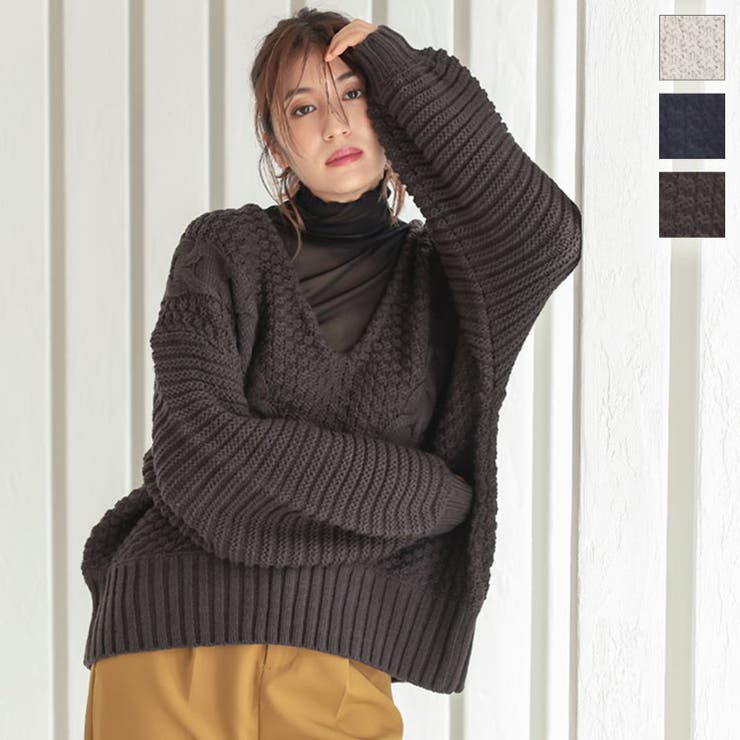 インドネシアVネックケーブルニットトップス レディース 長袖[品番：KO000012475]｜KOBE  LETTUCE（コウベレタス）のレディースファッション通販｜SHOPLIST（ショップリスト）