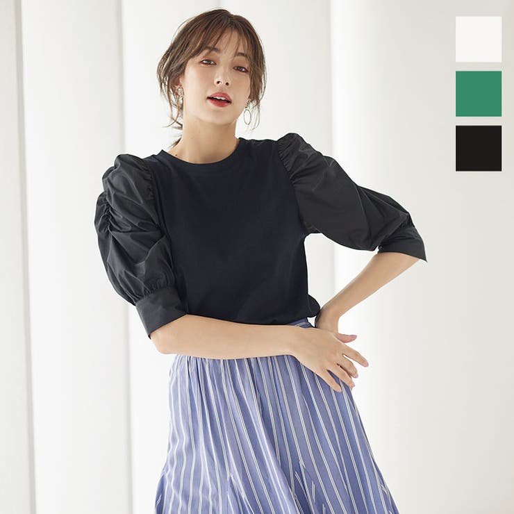 袖切り替えパワーショルダープルオーバーデザインTシャツトップス レディース | KOBE LETTUCE | 詳細画像1 