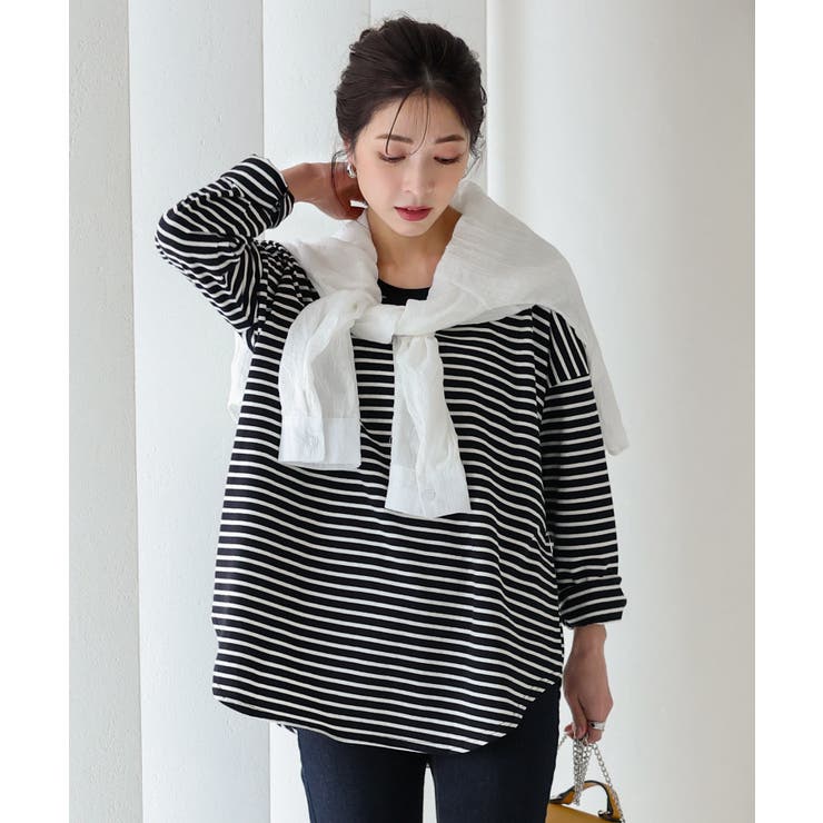 ブラック×オフ | 前後2wayボーダービッグロンT［C5634］ | KOBE LETTUCE